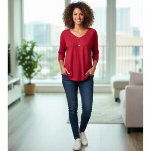 Habitat Linen Knit Top Womens XL Fuchsia Lagenlook Comfortable Modern Casual‎